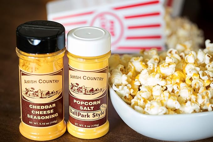 Amish Country Popcorn | Seasoning Variety Pack | BallPark Style ButterSalt - 5.5 oz & Cheddar