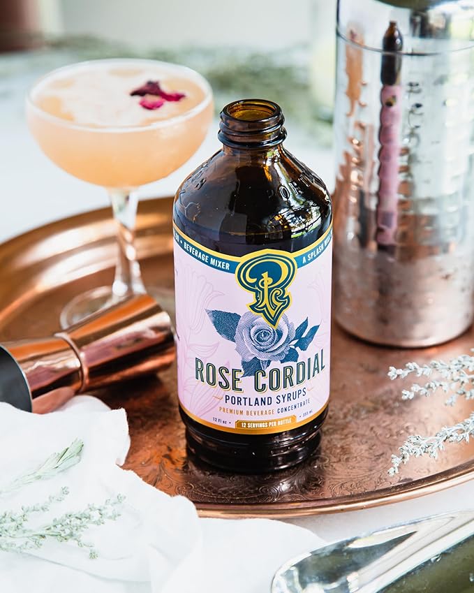 Portland Syrups Rose Cordial Syrup - Craft Exquisite Floral beverages for Cocktails, Mocktails