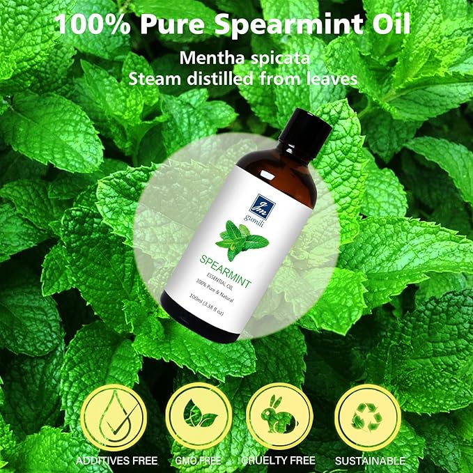 Spearmint Essential Oil, 100% Pure Undiluted Spearmint Oil for Skin, Hair, Aromatherapy