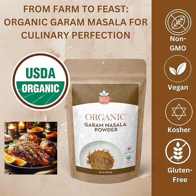 SPICY ORGANIC Garam Masala 16oz - Indian Spice Blend with Cardamom, Cinnamon & Cloves - All