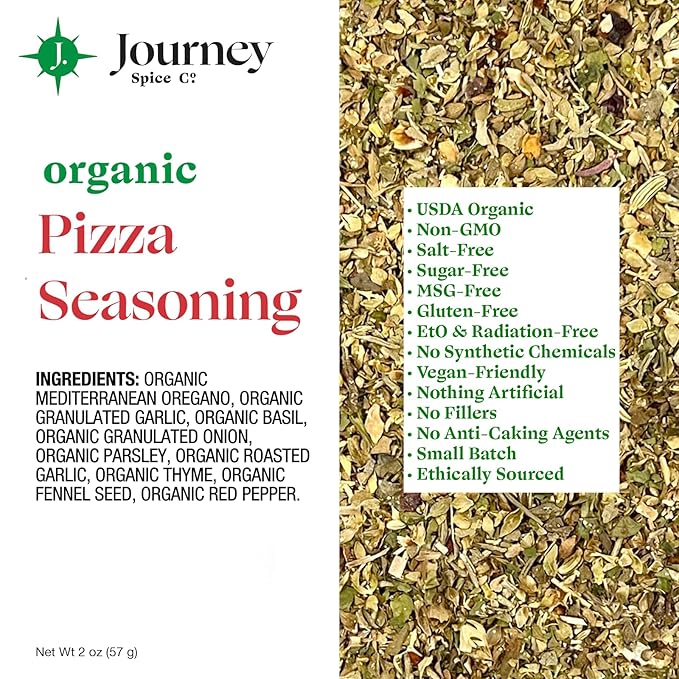 Organic Pizza Seasoning by Journey Spice Co. | Salt-Free, Sugar-Free, Non-GMO, MSG-Free | Natural