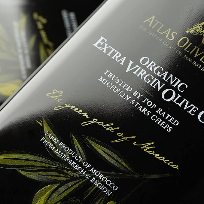 A ATLAS OLIVE OILS Bulk Organic Cold Pressed Moroccan Extra Virgin Olive Oil, Polyphenol Rich