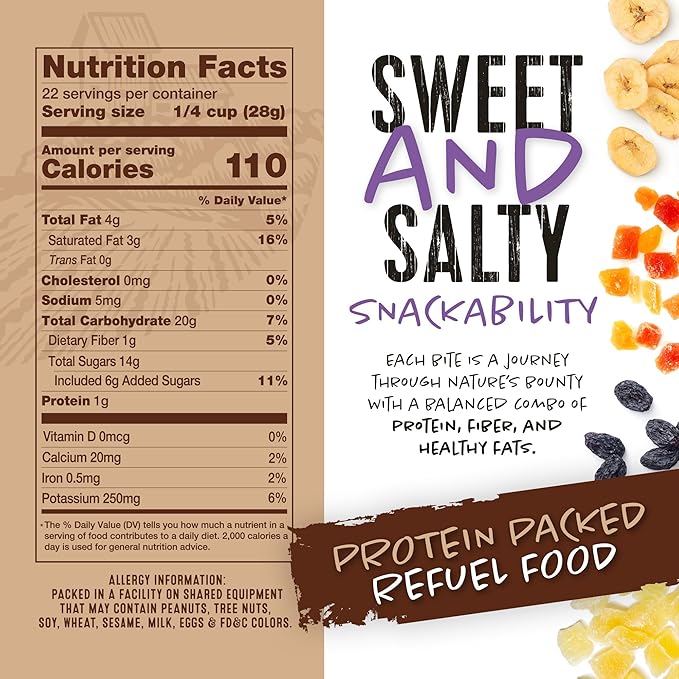 Natural Cravings 24oz Trail Mix Bulk Family Size Bag - Tropical Rainforest Dried Fruit Mix &
