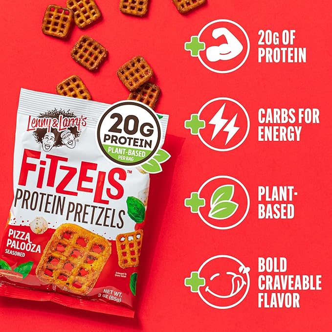 Lenny & Larry's Pizza Palooza FITZELS- Savory Pretzel Snacks Incredibly Tasty High Protein, Salty
