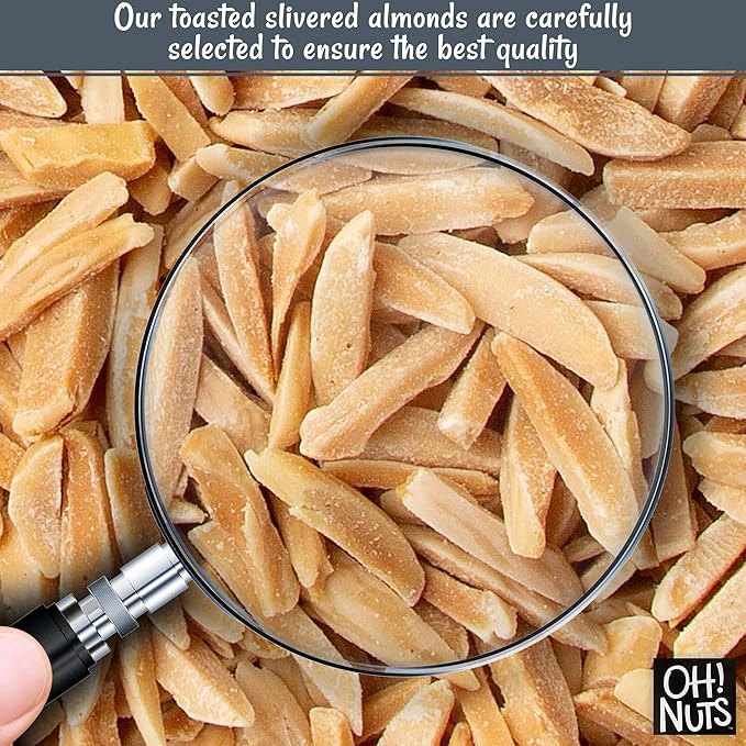 Oh! Nuts Almonds Toasted Slivered - Raw - 100% Natural - 1 lb - High-Protein Almonds - Packed in