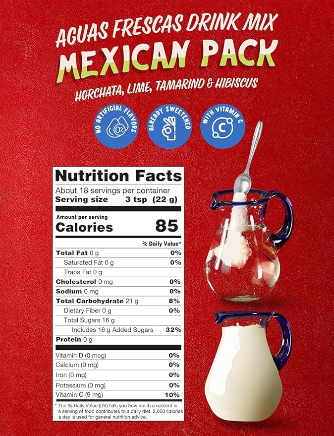 Klass Aguas Frescas | Drink Mix Mexican Variety Pack | Horchata Limeade Hibiscus & Tamarind Drinks