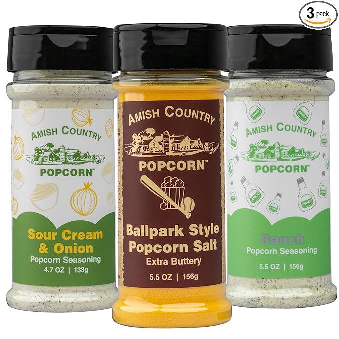 Amish Country Popcorn | Seasoning Variety Pack | Ballpark Style ButterSalt - 5.5 oz, Ranch - 5.5 oz