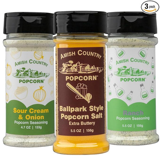 Amish Country Popcorn | Seasoning Variety Pack | Ballpark Style ButterSalt - 5.5 oz, Ranch - 5.5 oz