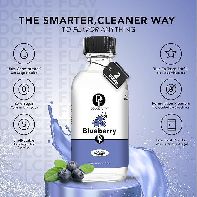 Dolce Flav Blueberry Extract ??8 Ounce Oil-Soluble Kosher, Sugar-Free, Concentrated Ripe Blueberry