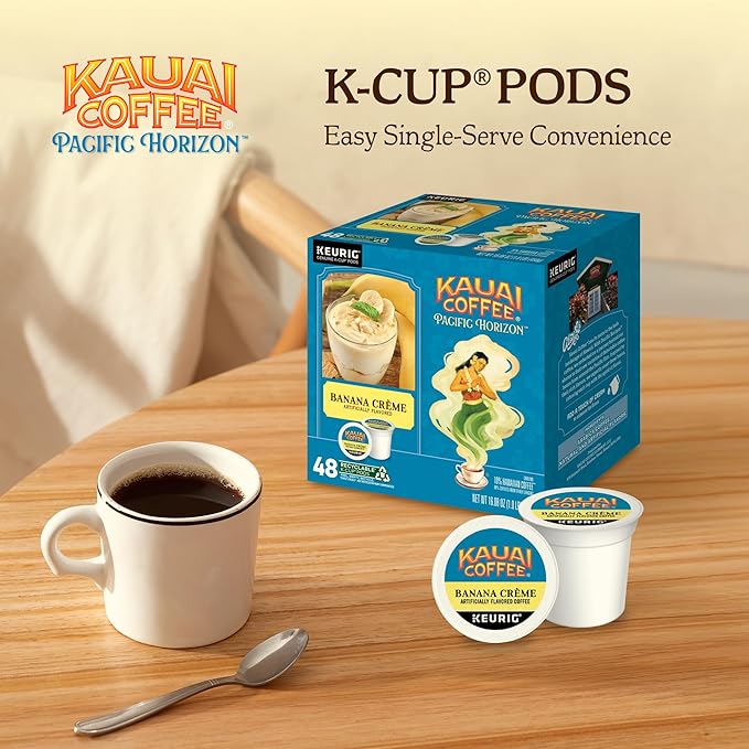 Kauai Coffee K-Cup Pods for Keurig Brewers – Arabica Coffee, 10% Hawaiian – Medium Roast, Banana