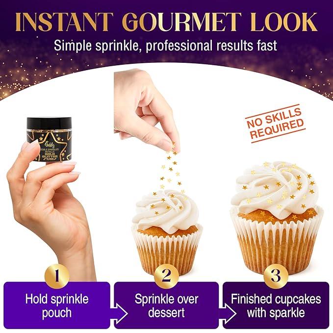 Goldz Edible Star Glitter ??Metallic Edible Stars for Cake Decorating, Cake Decorations, Gold Star