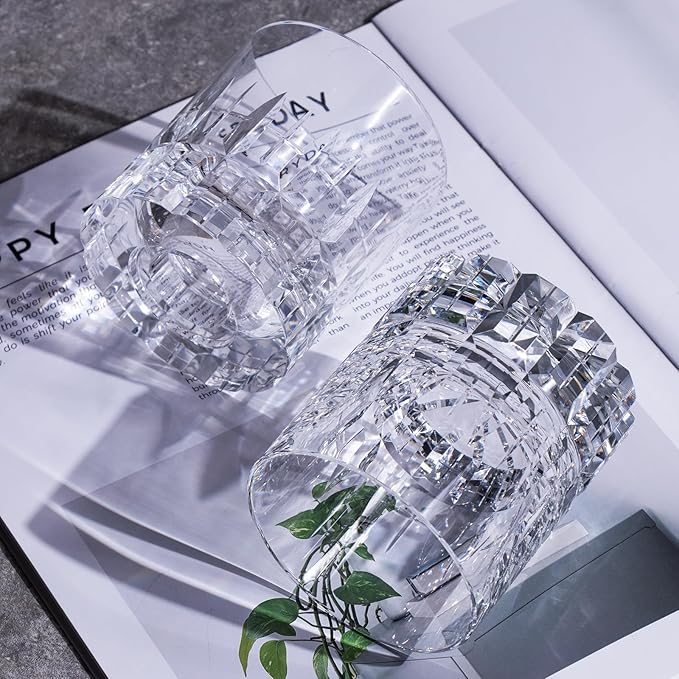 KAMMAK Crystal Whiskey Glasses Set of 2, Luxury 7.78oz Old Fashioned Glasses Stemless, Hand Blown