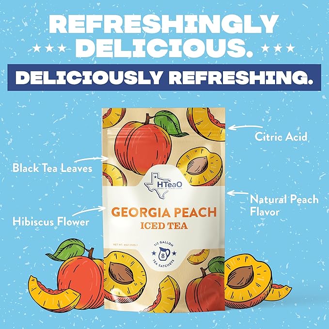 HTeaO Georgia Peach & Hibiscus Black Tea – Texas-Style Flavored Iced Tea Bags for Summer – Instant