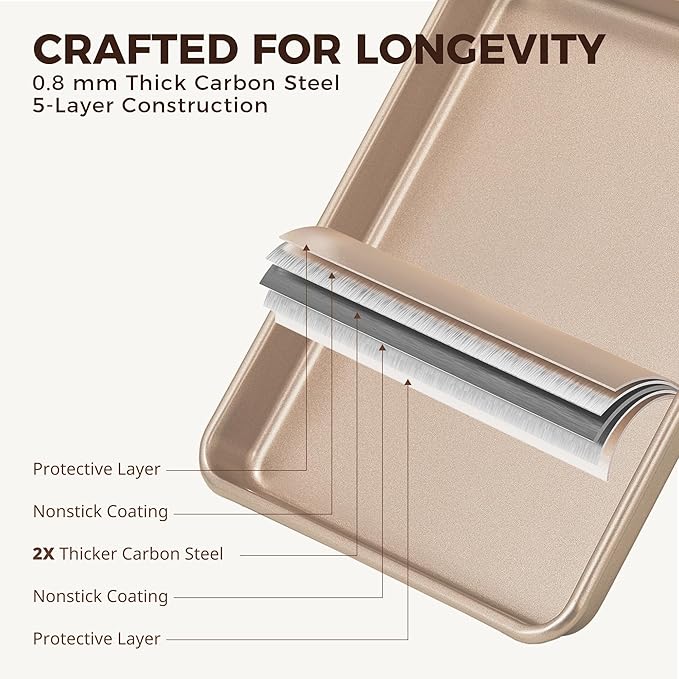 HONGBAKE 2 Pack 11 x 9 Inch Toaster Oven Pans and Trays, Small Baking Sheet Set for Cooking
