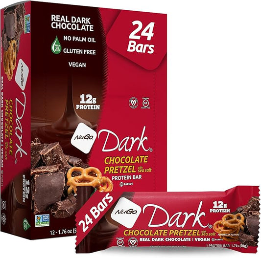 NuGo Dark Chocolate Pretzel and Sea Salt, 12g Protein Bar, Vegan, Gluten Free, Non-GMO, Kosher