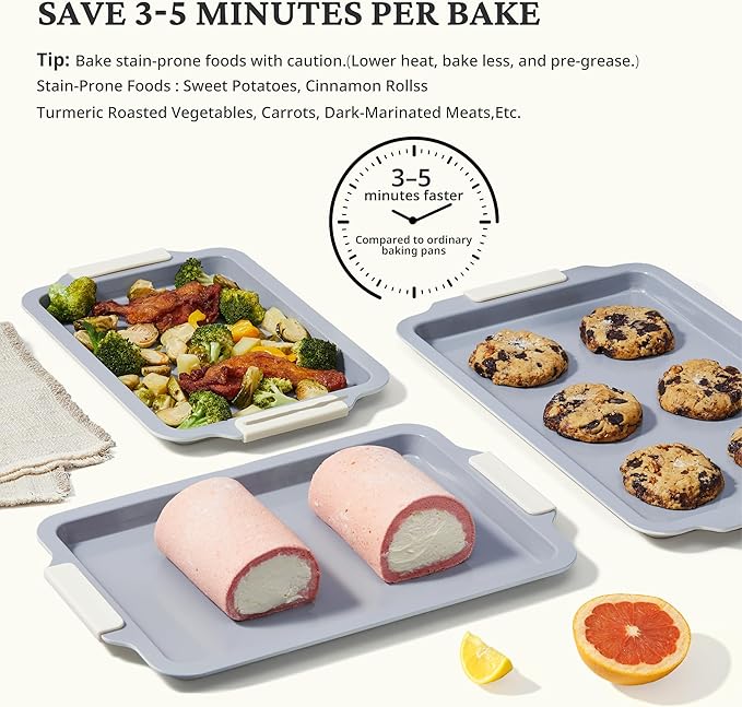 BRONYPRO Non Stick Ceramic Baking Sheet Pan Set of 3, Natural Non Toxic Cookie Sheets for Baking