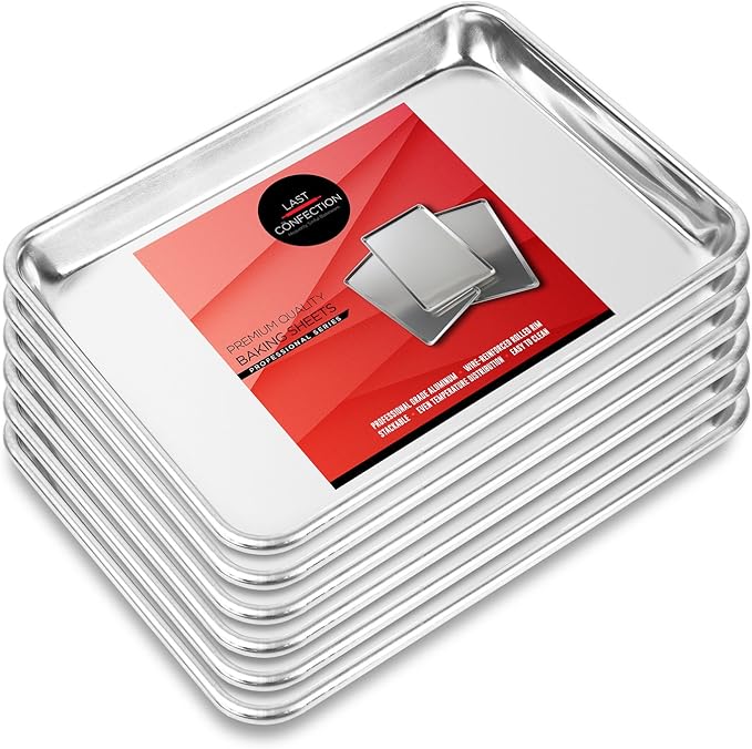 Last Confection 6 Cookie Baking Sheets 9" x 13" - Small Rimmed Aluminum Jelly Roll Trays - Quarter