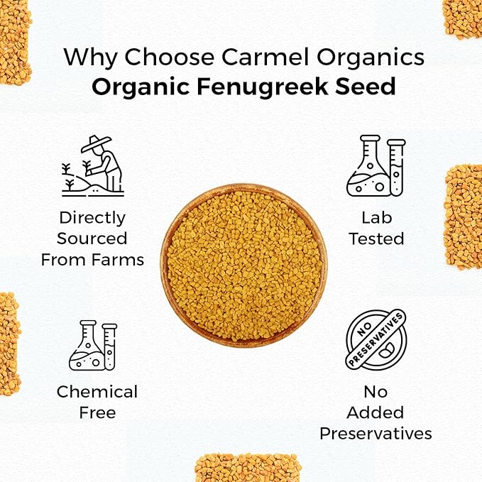 CARMEL ORGANICS Fenugreek |Methi Seeds (Whole, 8 Ounce or 0.5 Lbs)(Pack of 1) | USDA Certified