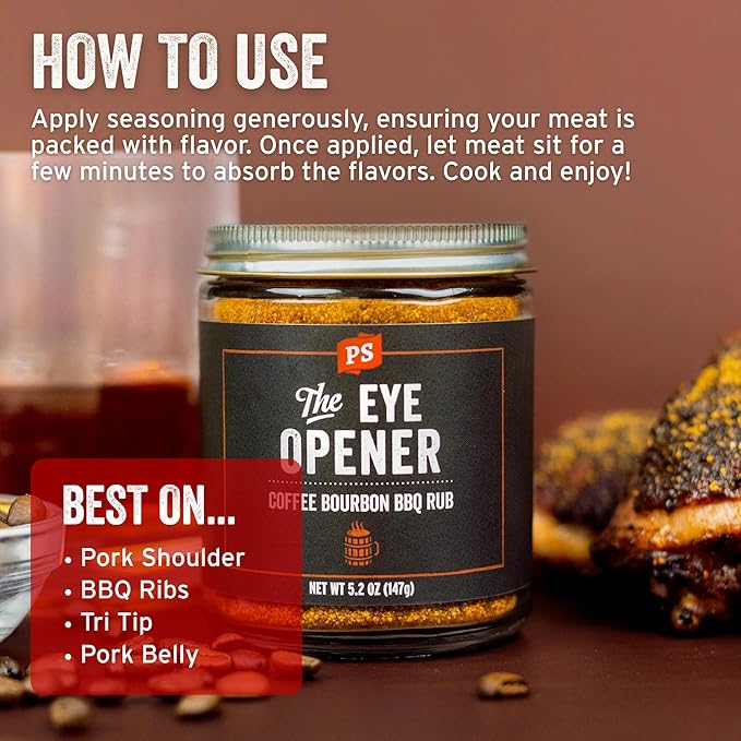PS Seasoning The Eye Opener - Coffee Bourbon BBQ Seasonings and Rubs for Smoking, Grilling, Baking
