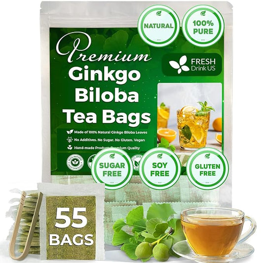 FreshDrinkUS, Premium 55 Ginkgo Biloba Leaf Tea Bags, 100% Natural & Pure from Ginkgo Biloba
