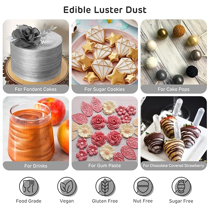 Nomeca Edible Luster Dust, 8 Grams Food Grade Shimmer Gold Cake Dust Metallic Food Coloring Powder