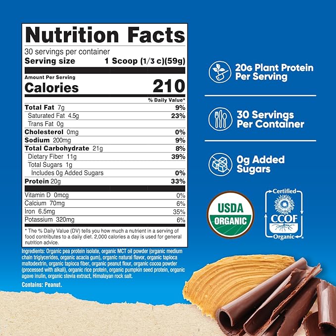 Nutricost Organic Vegan Meal Replacement Shake Powder (Chocolate Peanut Butter) - Certified USDA