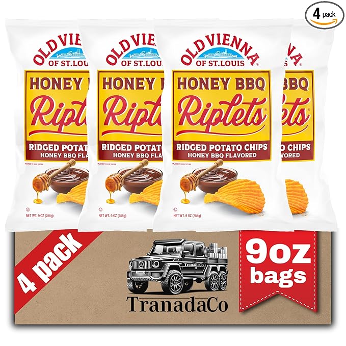 Old Vienna of St. Louis Honey BBQ Flavored Riplets Ridged Potato Chips 9oz Bags (4 Pack) by