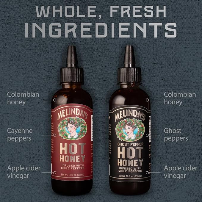 Melinda’s Hot Honey Collection - 10 oz, 2 Pack - Spicy Honey Sauce Variety Pack w/ Classic Hot