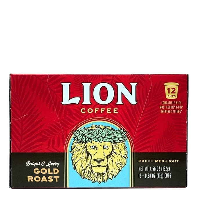 Lion Coffee Gold Roast Coffee Pods - Single-Serve Pods - Smooth Medium Roast - Arabica Coffee