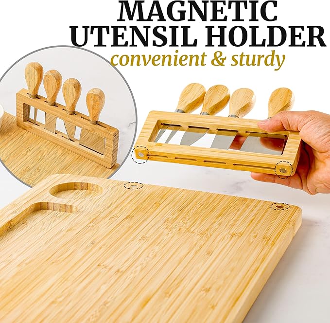 Zulay Kitchen Premium Bamboo Cheese Board Set - Extra Thick Bamboo Charcuterie Board Set with 4