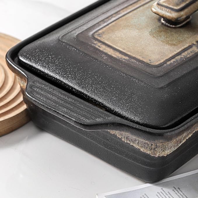 KOOV Ceramic Casserole Dish with Lid, Covered Rectangular Casserole Dish Set, Lasagna Pans with Lid