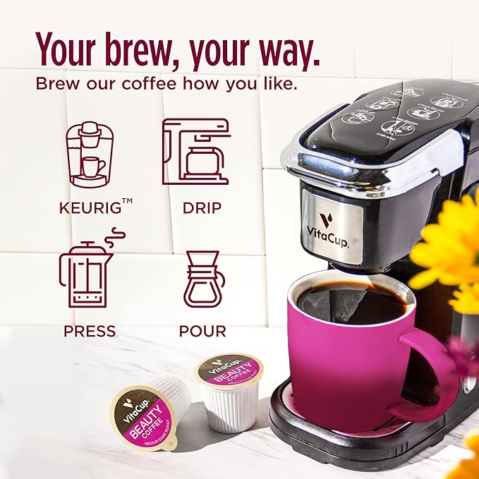 VitaCup Beauty Collagen Coffee Pods for Hair, Skin & Nails, with Biotin & Folate, Medium Dark
