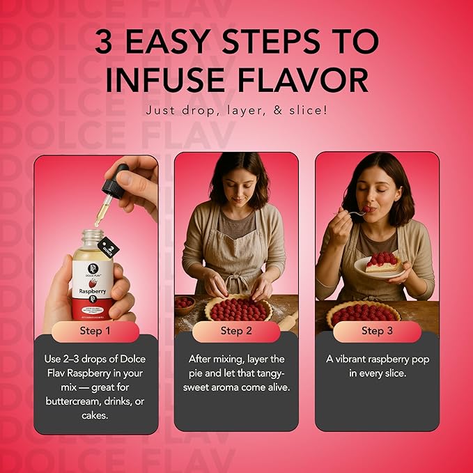 Dolce Flav Natural Raspberry Extract 2 oz ??Kosher, Sugar-Free, Concentrated Tart Raspberry