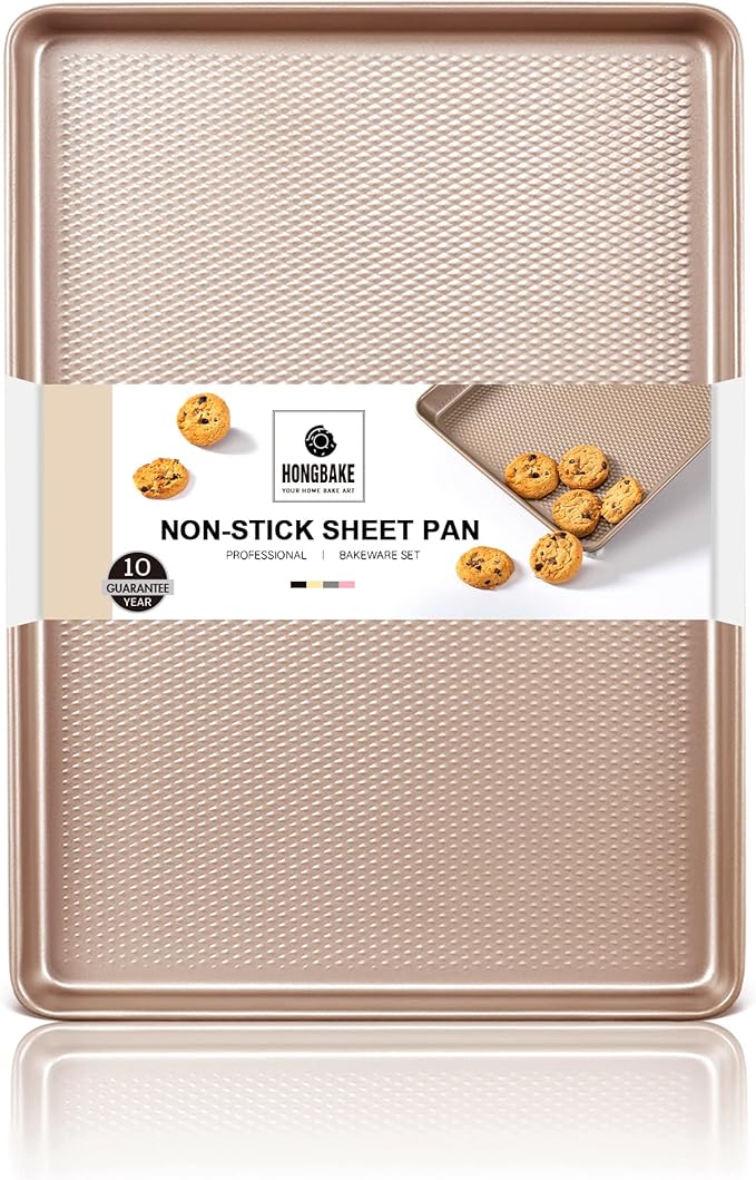 Half Cookie Sheet Pan for Baking - HONGBAKE Nonstick Baking Sheet with Diamond Texture Surface, 57%