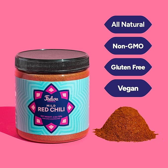 Fadwa Masala Mild Red Chili Powder - 4.5 oz Jar, Salt & Sugar Free, Non-Spicy Authentic Desi Spices