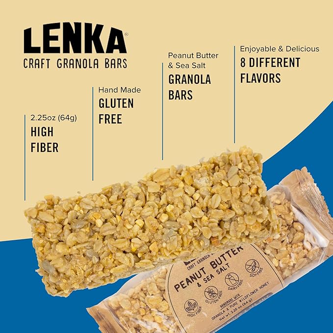 Lenka Bars - Peanut Butter & Sea Salt Snack Bars, Gluten Free, High Fiber, Kosher, Wholesome, No