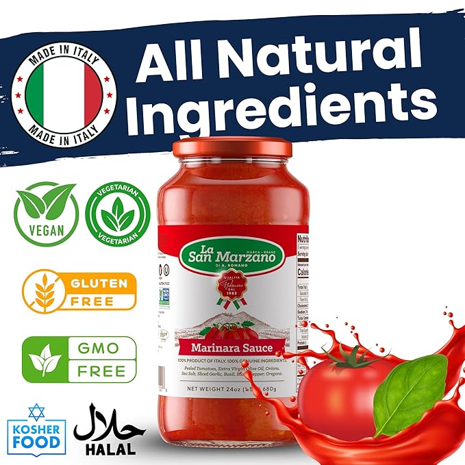 La San Marzano Marinara Sauce, 24 oz, Pasta Sauce Made in Italy, All Purpose Tomato Premium