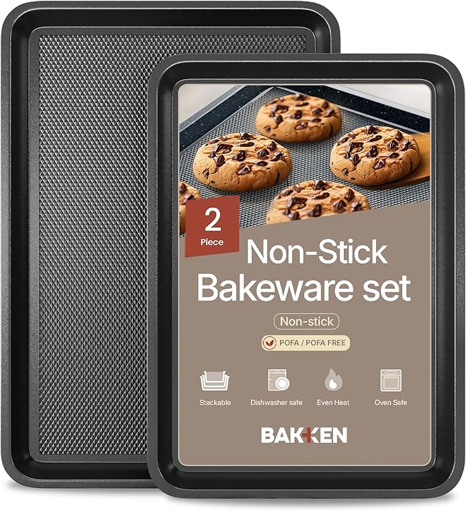 Diamond Bottom Cookie Sheet Set of 2, Nonstick Gray Carbon Steel Baking Pans for Crisp Baking