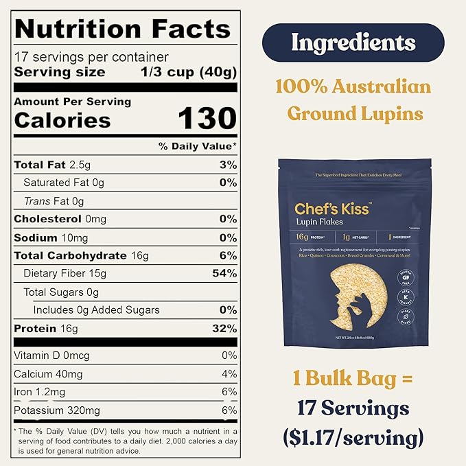 Chef???Kiss Lupin Flakes | 16g Protein, 1g Net Carbs, 15g Fiber | Gluten Free, Low Glycemic, Low