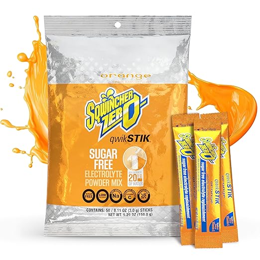 Sqwincher Zero Qwik Stik, Orange, Sugar Free, Low Calorie, Low Sodium Electrolyte Powder Hydration