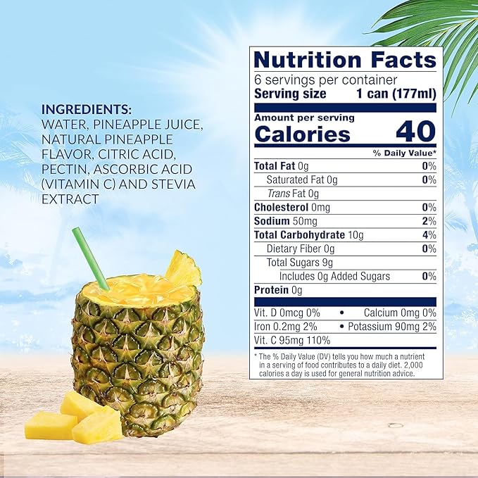 Dole Light Pineapple Juice Drink, No Added Sugar, 40 Calories Per Can, Excellent Source of Vitamin