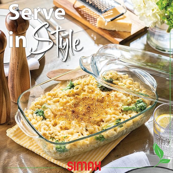 Simax Glass Casserole Baking Dish: Clear Glass Round Casserole Dish with Lid and Handles,Covered