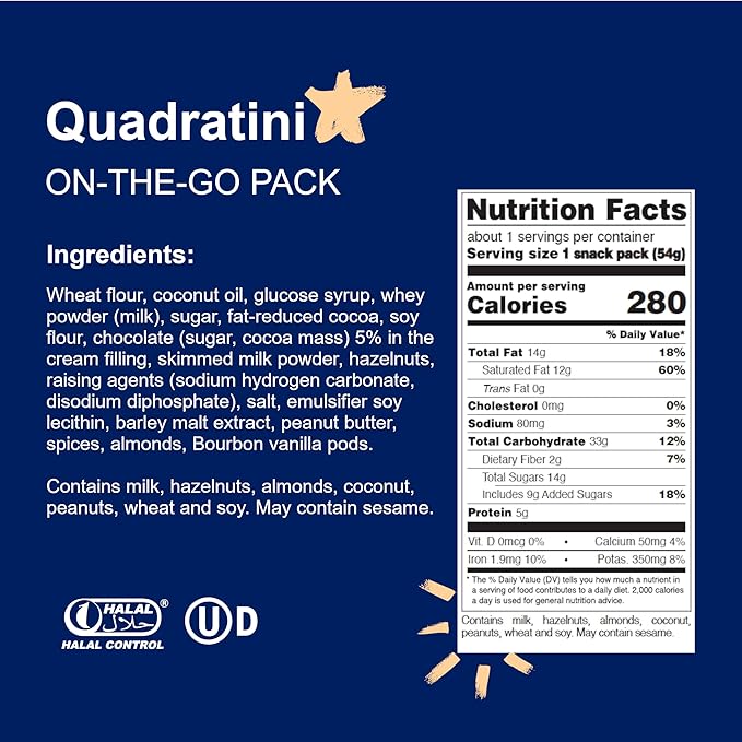 Loacker Quadratini Chocolate Bite-Size Wafer Cookies, Crispy Wafers with 4 Creamy Layers of