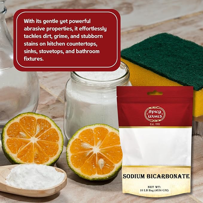 Spicy World Sodium Bicarbonate Powder - Aluminum Free, Food Grade Baking Soda Bulk for Cleaning
