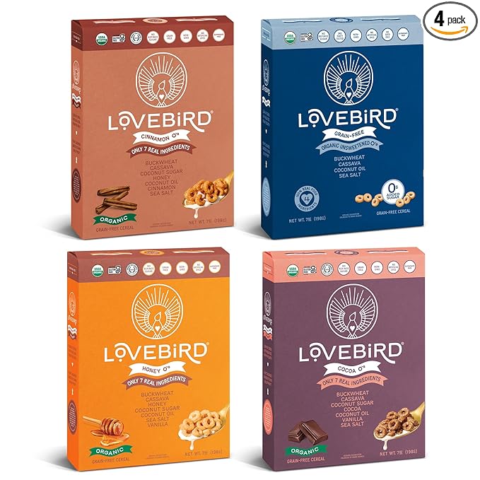 Lovebird Organic Gluten Free Cereal, Variety Pack??Prebiotic Fiber, Gut Health, Low Sugar, Grain