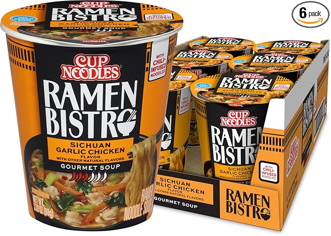 Nissin Cup Noodle Ramen Bistro, Sichuan Garlic Chicken, 3.1 Ounce (Pack of 6)