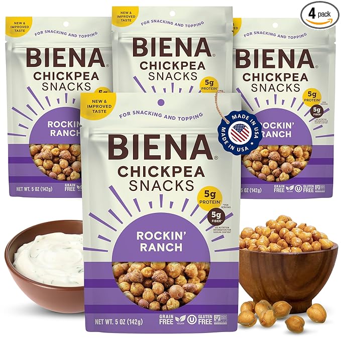 BIENA Chickpea Snacks - Crunchy Roasted Chickpeas - High Fiber Vegan Protein Snacks for Adults and