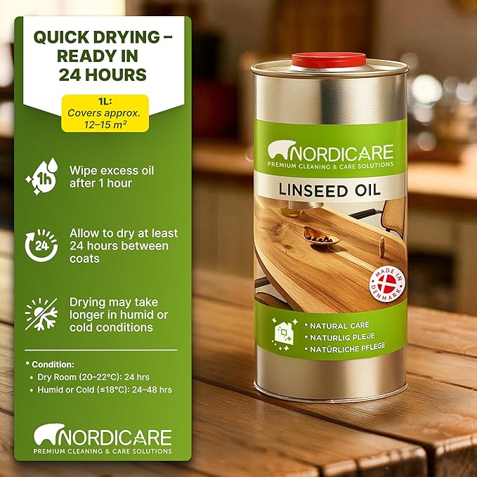 Nordicare [1L] Linseed Oil for Wood Protection I Linseed Oil Varnish Wood Oil for Indoor I Boiled