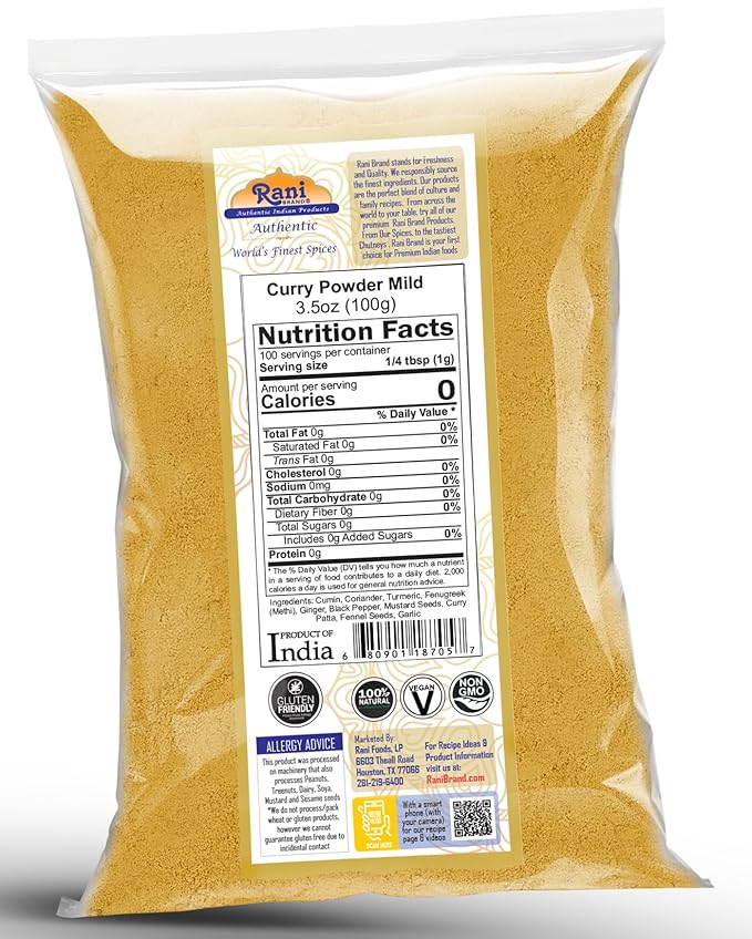 Rani Curry Powder Mild (10-Spice Authentic Indian Blend) 3.5oz (100g) ~ All Natural | Salt-Free |