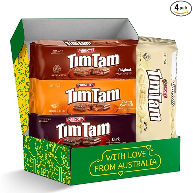 Tim Tam Cookies Gift, Snack Box, Australian Cookies Variety Pack with Chocolate Filling, 4 Pack